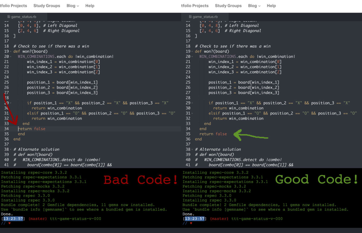 Screen shot of side-by-side code